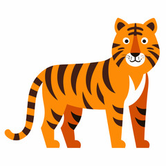 Cute Cartoon Tiger Illustration Standing On Isolated White Background Flat Vector Style Design Showing Animal Character