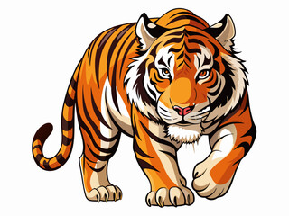 Cartoon Tiger Walking Isolated On White Vector Illustration Wildlife Drawing Striped Animal Mascot Design Bold Outline Artistic Style