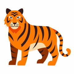 Cute Cartoon Tiger Vector Illustration For Childrens Books And Festive Decorations Simple Geometric Design Isolated On White