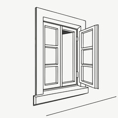 Minimalist Line Art Of An Open Window Frame On A Wall Architecture And Building Design