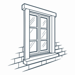 Line Art Window Frame With Brick Sill Architecture Design Interior Element Sketch Architectural Illustration Blueprint Style Single Object Isolated On White Background