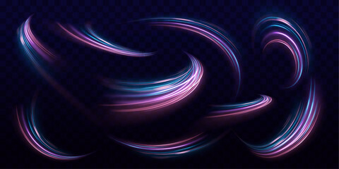 Abstract long exposure dynamic speed light trails background. Generative ai. Light trails, golden glitter glow and sparkling flare spiral swirls on transparent background.	