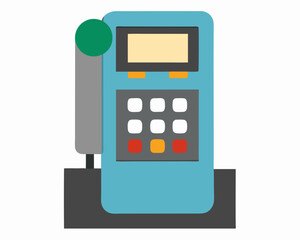Flat Design Public Telephone Illustration With Keypad And Coin Slot For Communication Needs With A Turquoise Phone Booth