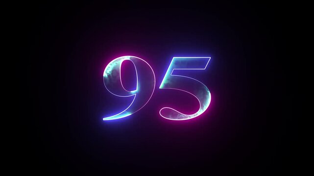 Abstract glowing neon number "95'' animation. Blue and purple neon futuristic effect. Trendy glow lighting