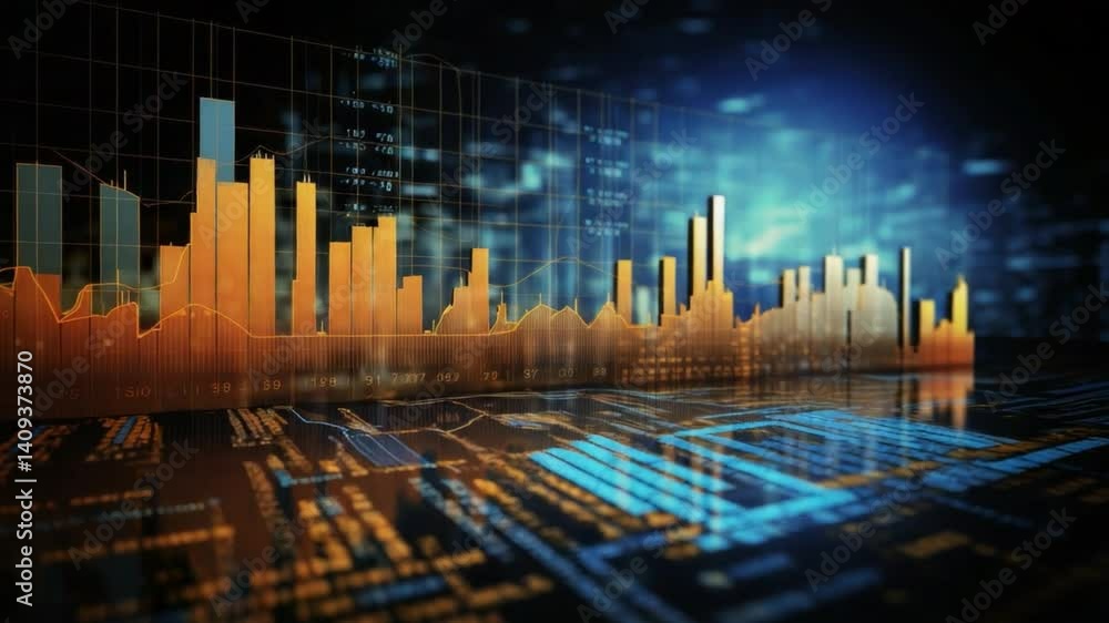 Poster data visualization of economic growth: a dynamic graphic portrays economic trends with a captivating