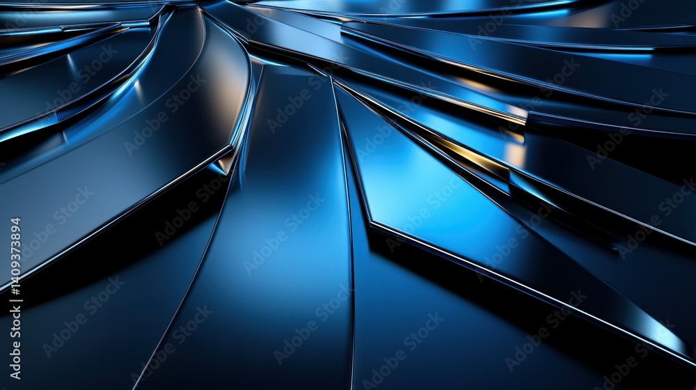 Poster abstract blue metallic texture creating dynamic patterns and reflections.
