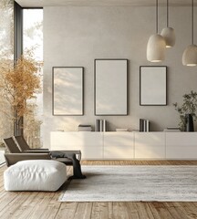 Scandinavian Style Mockup Poster Frame in Modern Hipster Interior with Soft Lighting
