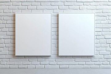 Minimalist Art Two Blank White Canvases on Gray Brick Wall Modern Design Mockup