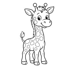 Black and White Giraffe Line Art Illustration for Kids Coloring Book