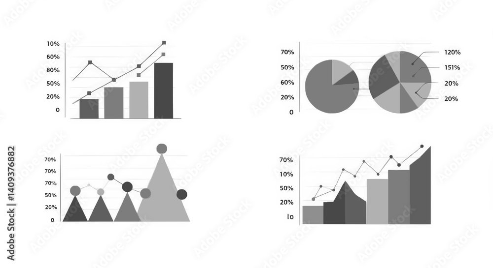 Aufkleber data visualization infographic using grayscale charts and graphs