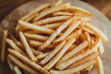 Crispy golden french fries restaurant kitchen food photography cozy atmosphere close-up culinary delight