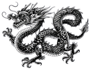 Obraz premium PNG Vintage Dragon dragon illustration white.