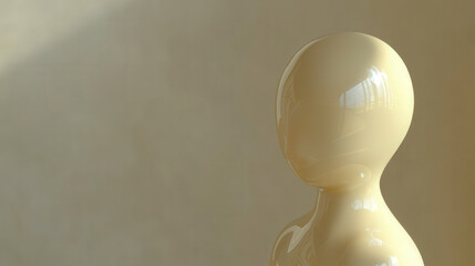 Glossy abstract humanoid figure on soft beige background