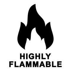 Vector illustration of a highly flammable material hazard symbol, simple black pictogram for industrial and chemical safety.