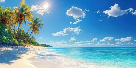 Tropical Beach Paradise at Guadalupe Island Caribbean with Palm Trees and Azure Blue Water