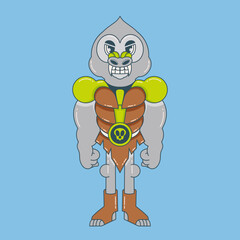 Cartoon character design of jungle baboon warrior