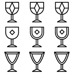 Simple Black Line Art Goblet Icon Set for Drinkware and Celebration Designs
