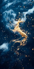 Fototapeta premium Stunning Blue Ocean Swirl with Gold Accents on Dark Background Abstract Fluid Magic Art