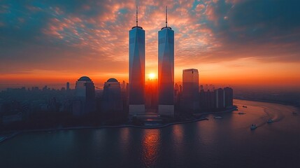 Fototapeta premium Sunrise over NYC's Financial District