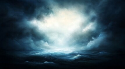 Obraz premium Dramatic Seascape Under Dark Storm Clouds With Bright Light in the Background