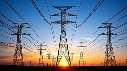 Sunset Power Lines Energy Transmission Rural Landscape