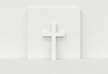 Obraz premium small white cross crucifixion figurine on white background