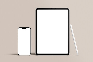 Realistic blank phone and tablet illustration for mockup. 3D Render.