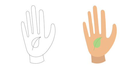 Raised hand holding a green leaf, symbolizing harmony, natural care, and sustainability through human connection with climate, wellness, and earth values.