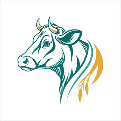 Cow Head with Organic Leaf Elements – Agriculture and Farm Logo Design