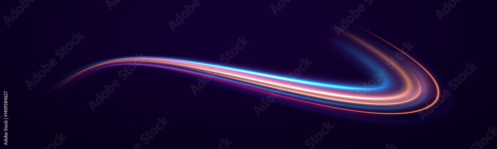 Poster blurred neon color motion streaks create speedway effect. vibrant acceleration and fast movement on 