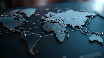 Global network map, 3D world map, interconnected countries, futuristic technology background