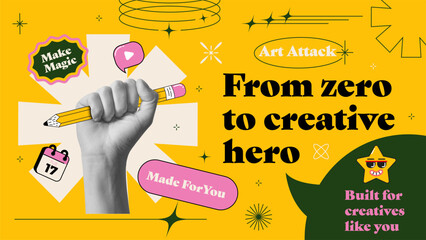 Y2K trendy text posters in brutalist style. Abstract shape and trendy colors. Collage halftone hand gesture. Modern trendy Online course concept for promotion and advertising. Vector illustration