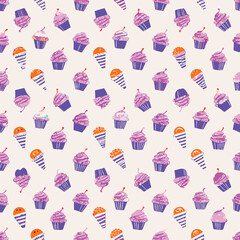 Pastel cupcake vector pattern with sweet dessert theme for party branding