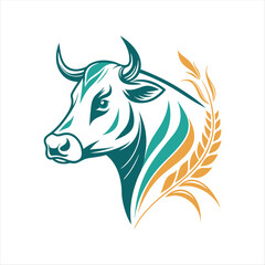 Cow Head with Organic Leaf Elements – Agriculture and Farm Logo Design