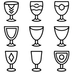 Collection of Outline Wine and Goblet Glasses icon set design