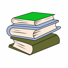 A simple illustration of three stacked books in varying colors, representing education, knowledge, and reading.