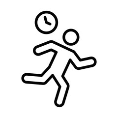 Busy person running with clock symbol. Editable stroke.