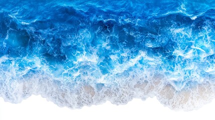 Fototapeta premium Turquoise Ocean Waves Crashing on Sandy Beach Shoreline in Bright Daylight