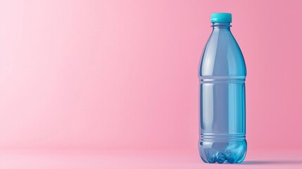 A clear bottle of water sits on a pink background