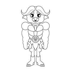 Cartoon character design of jungle bison warrior outline