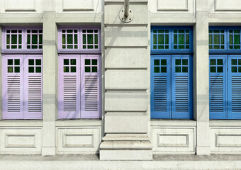 Old preserved Old Hill Police Station building with multi color Window louvres, and building...