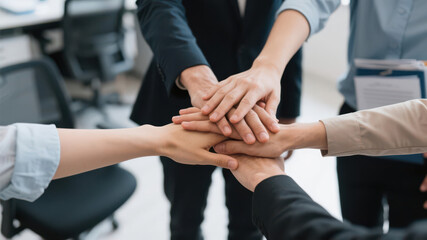 Hands United: Group Clasping in a Silent Pact of Unity and Collaborative Ambition