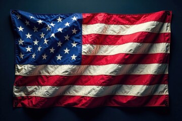 Fototapeta premium Dark background with bold American flag, symmetrical and centered, American Flag, Stars, Patriotic