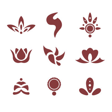 Set of bindi icons. Sacred symbol for indian people. Religion sign of truth. Third eye. Vector illustration