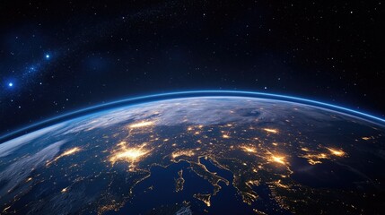 Fototapeta premium Stunning View of Europe at Night from Space with Bright City Lights