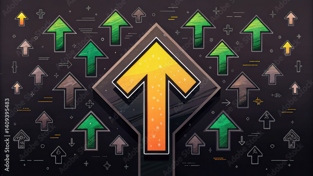 Aufkleber bright arrows pointing upward various styles and colors create dynamic and motivational design, symb