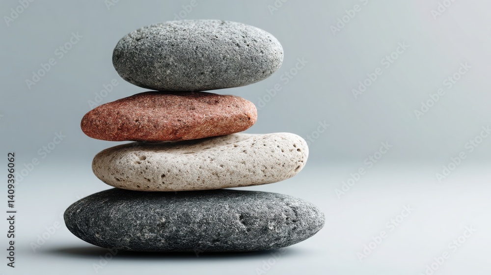 Poster a harmonious stack of rocks symbolizing balance between work and rest in a calm natural environment