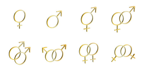 Set of 3d female, male and bigender gender identity icon Symbol used to represent sex and gender