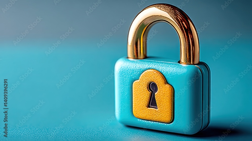 Poster sturdy padlock representing security and safety with a simple yet strong design on a neutral backgro