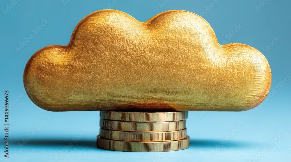 Poster gold cloud shaped object resting softly inside a vault concept representing digital wealth and secur